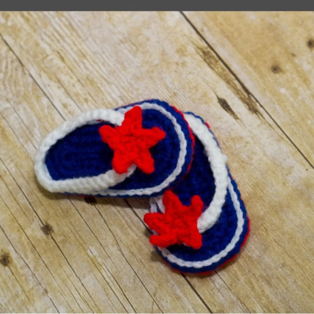 Handmade (by me)‎ Red white and Blue Baby Sandals